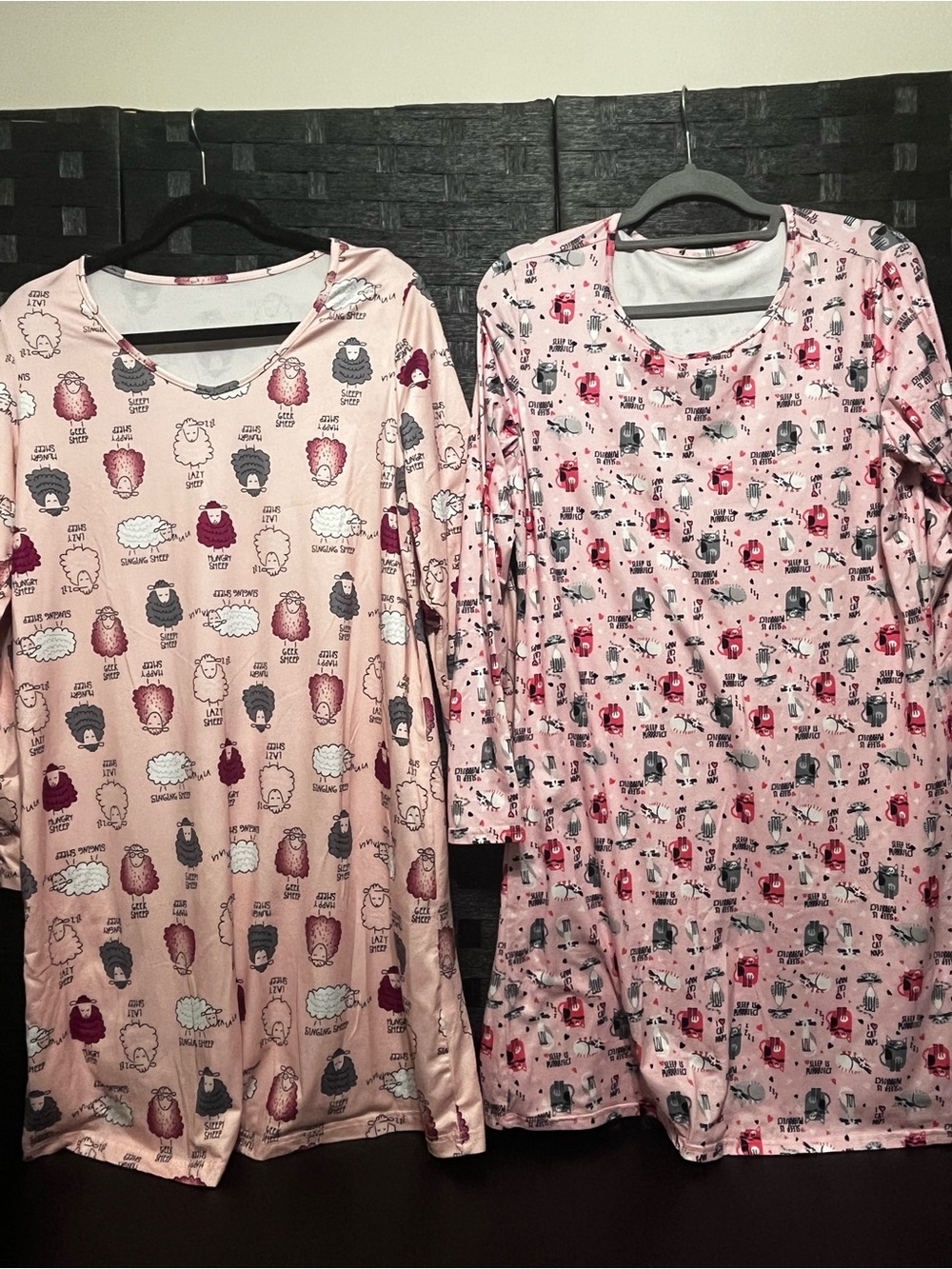 Women's Pink Printed Long-Sleeve Sleep Nightgowns set of 2